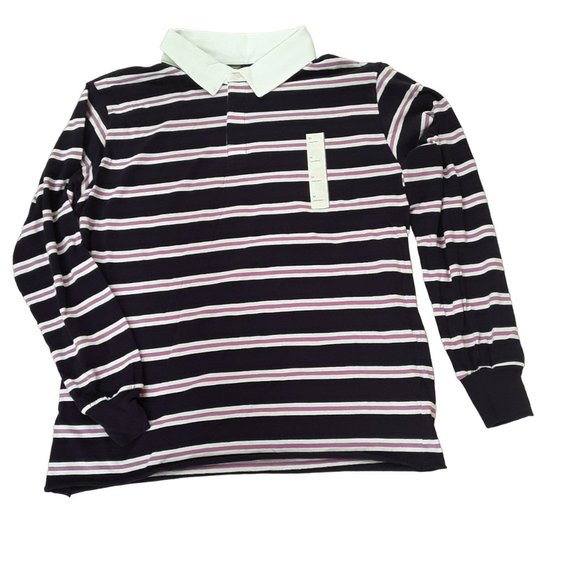 NWT Wild Fable Purple & White Striped Long Sleeve Shirt  / Top / Blouse - Picture 2 of 6